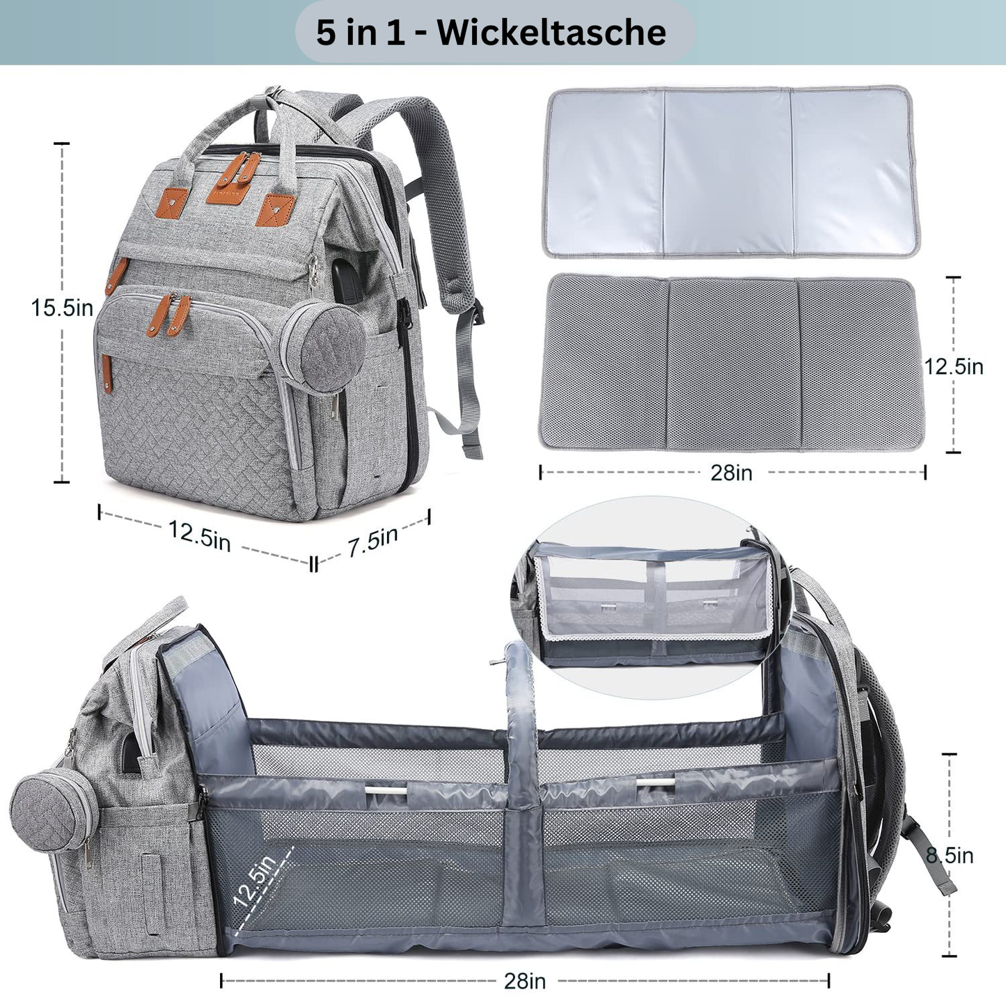 2in1 Baby Rucksack mit integriertem Wickelbett