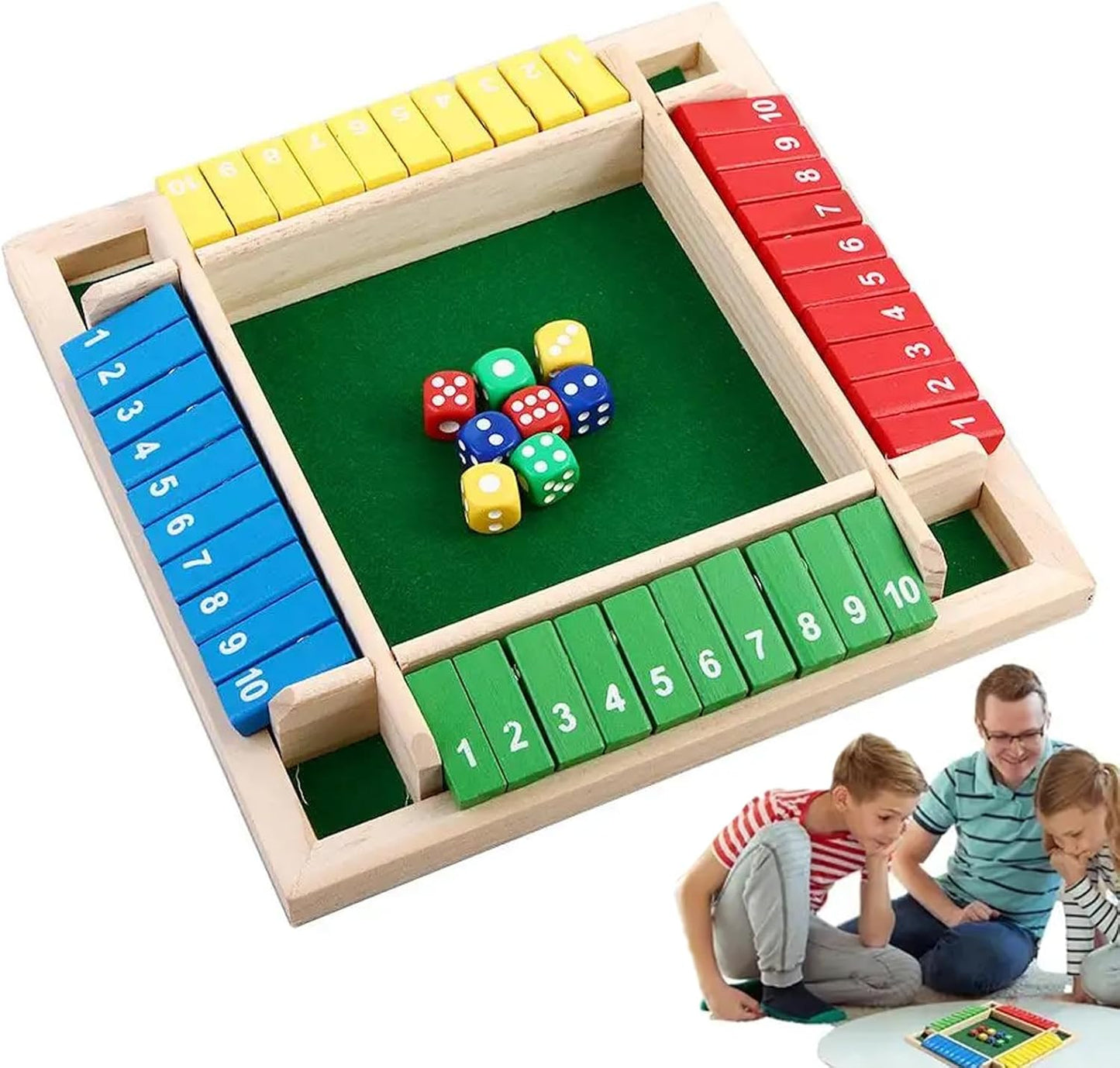 Würfelspiel aus Holz - für 2–4 Spieler, Lern- & Familienspiel