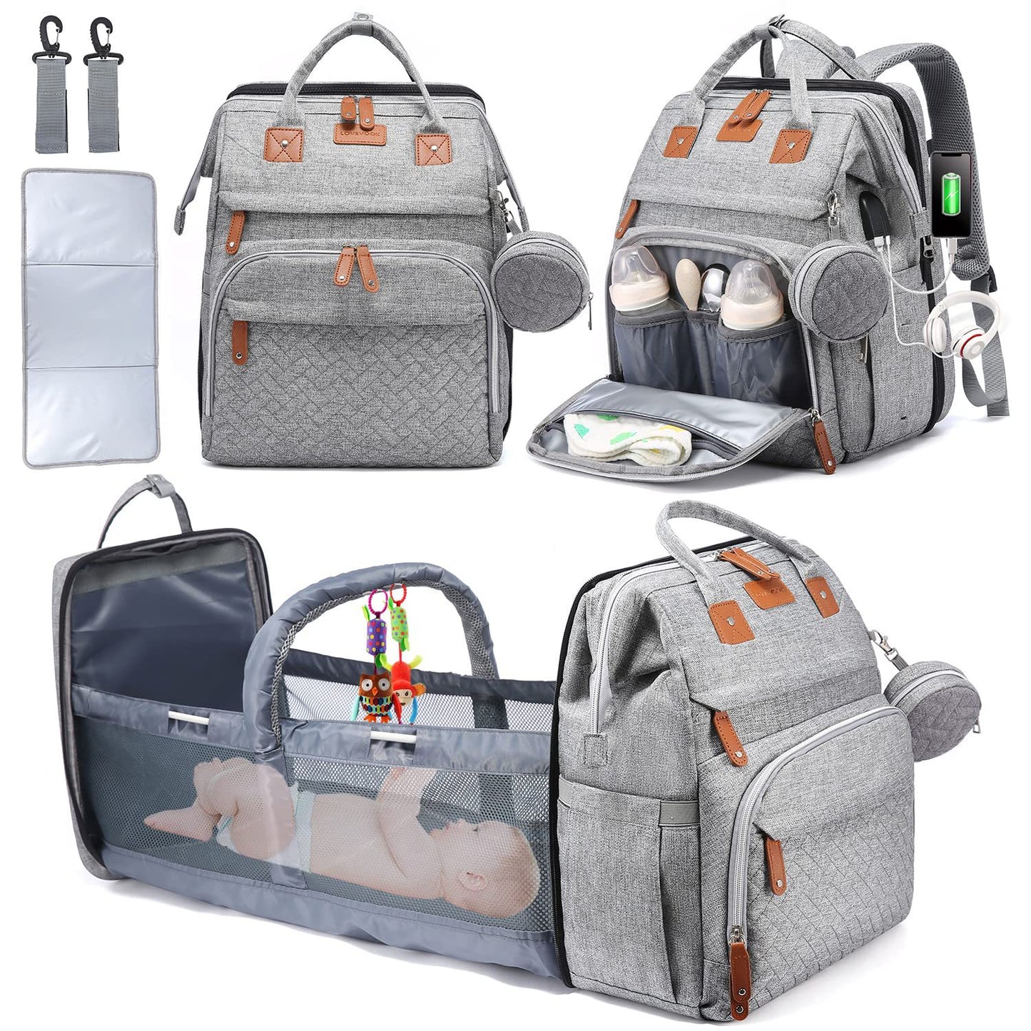 2in1 Baby Rucksack mit integriertem Wickelbett